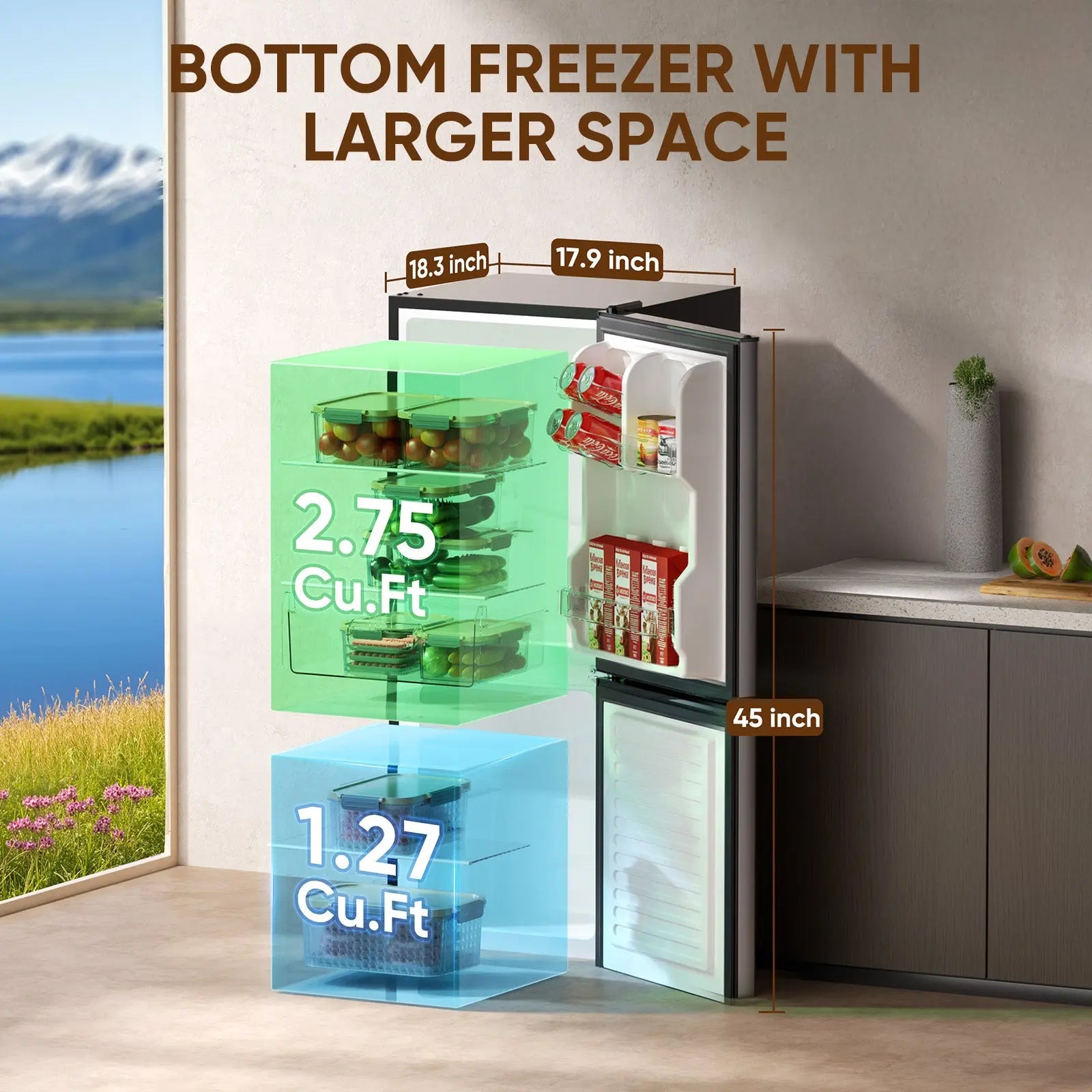 4.0 Cu.Ft. Bottom Freezer Refrigerator BM40 - Upstreman