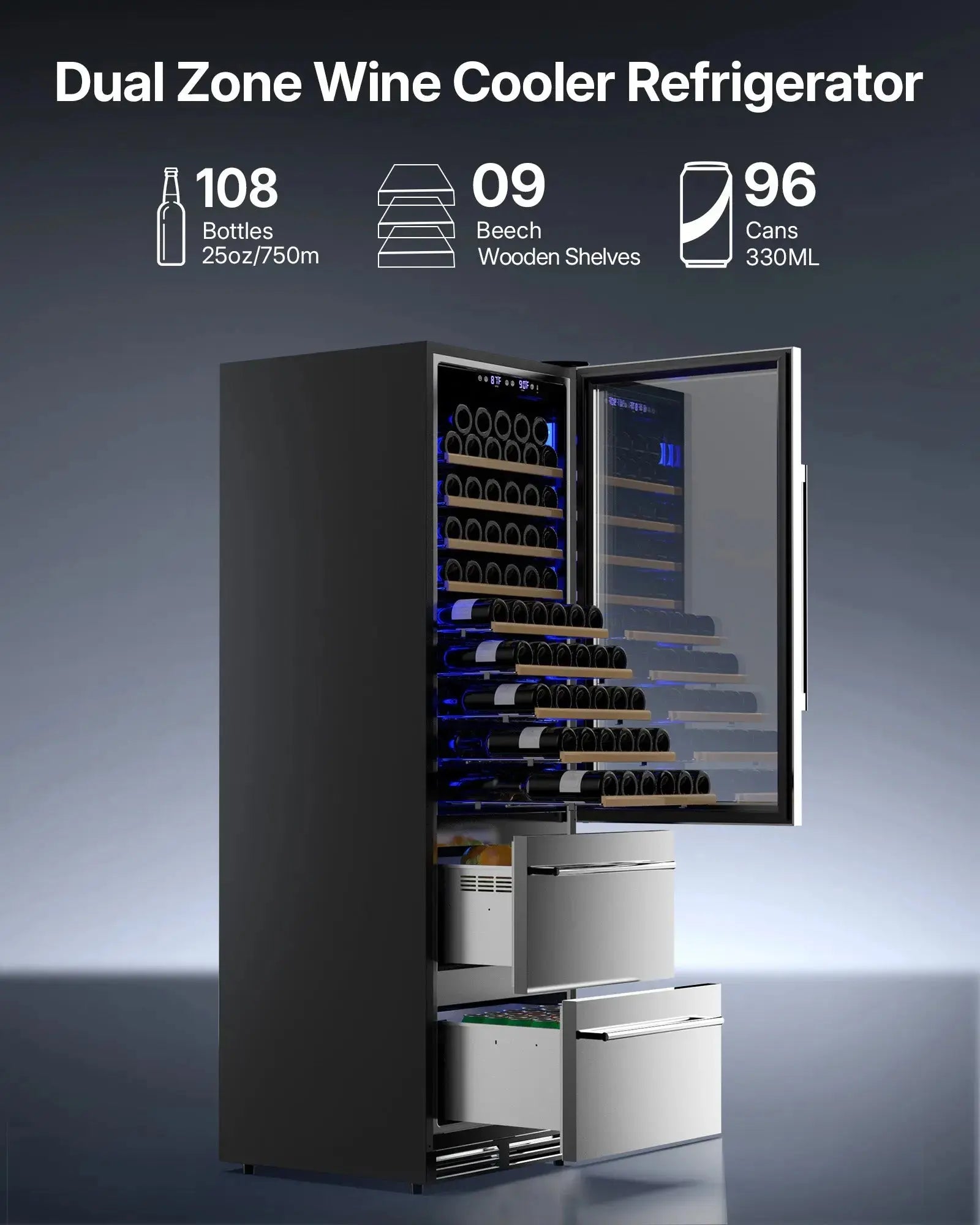 108 Bottle & 96 Can Capacity Wine Fridge WB204 - Upstreman