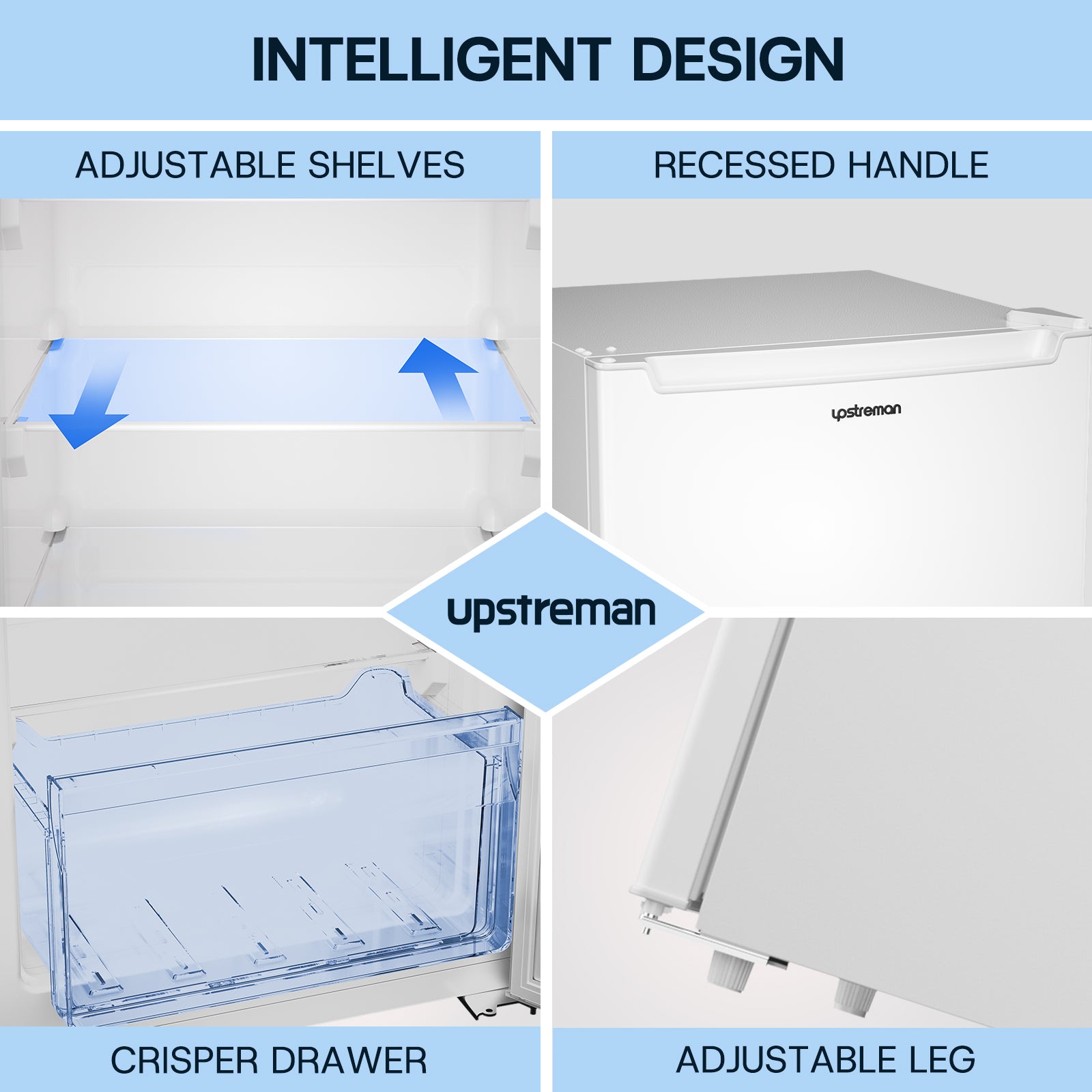 Crisper Drawer & Removable Shelves: